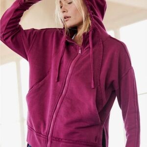 Free People Movement Hoodie Sweatshirt Zip Up High Low Magenta